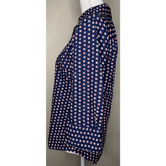 Nautica women’s button up blouse blue white red squares long sleeve cotton M - Picture 6 of 9